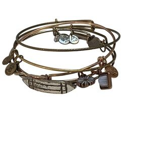 Alex & Ani Set of 4 Brass, Copper and Silver Color Bangle Bracelets with Charms